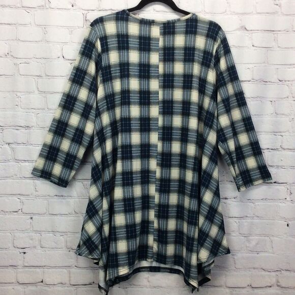 Larace Tunic Top Women's Plus Size 2x Blue Plaid Shark Bite Hem Pullover Stretch - Picture 6 of 6